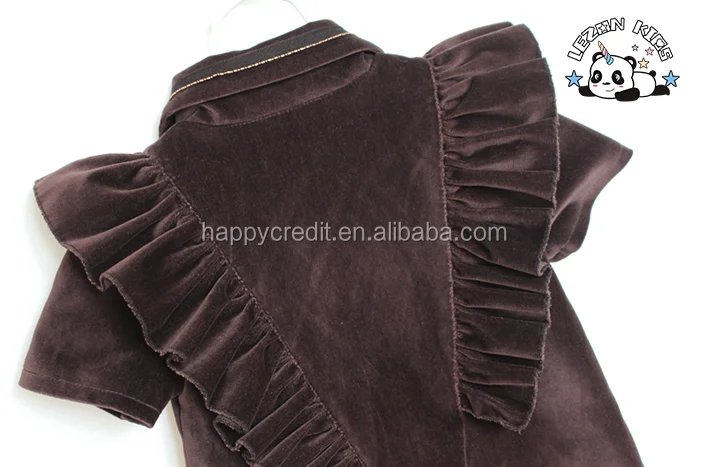 LEZONKIDS - Custom A-line Princess Ruffle Short Sleeves Brown Silk Velvet Dress Shirt for Girls